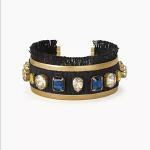 Stella & Dot Morgan Jeweled Cuff black fringe gold tone Bracelet